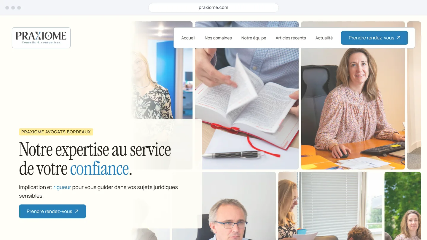 Page d’accueil du site Praxiome Avocats