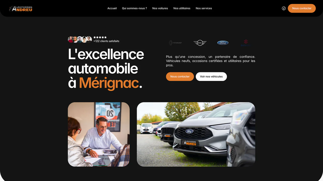 Aperçu du site Automobiles Andreu présenté sur un MacBook