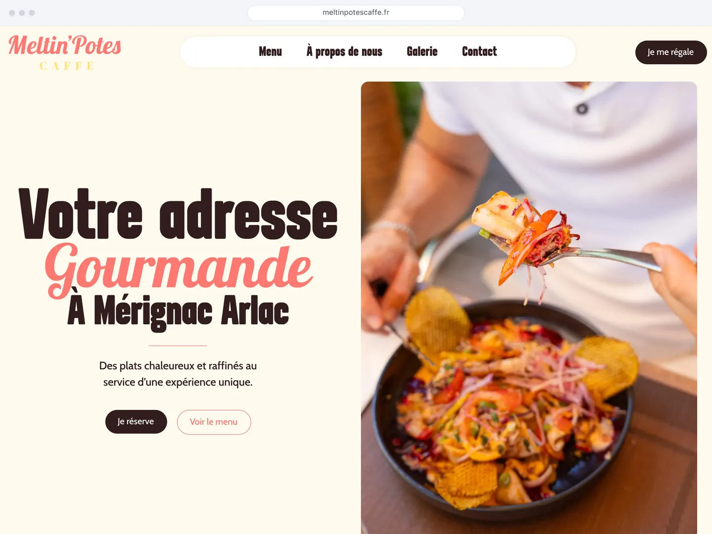 Page d’accueil du site Meltin’Potes Caffé, restaurant à Mérignac Arlac