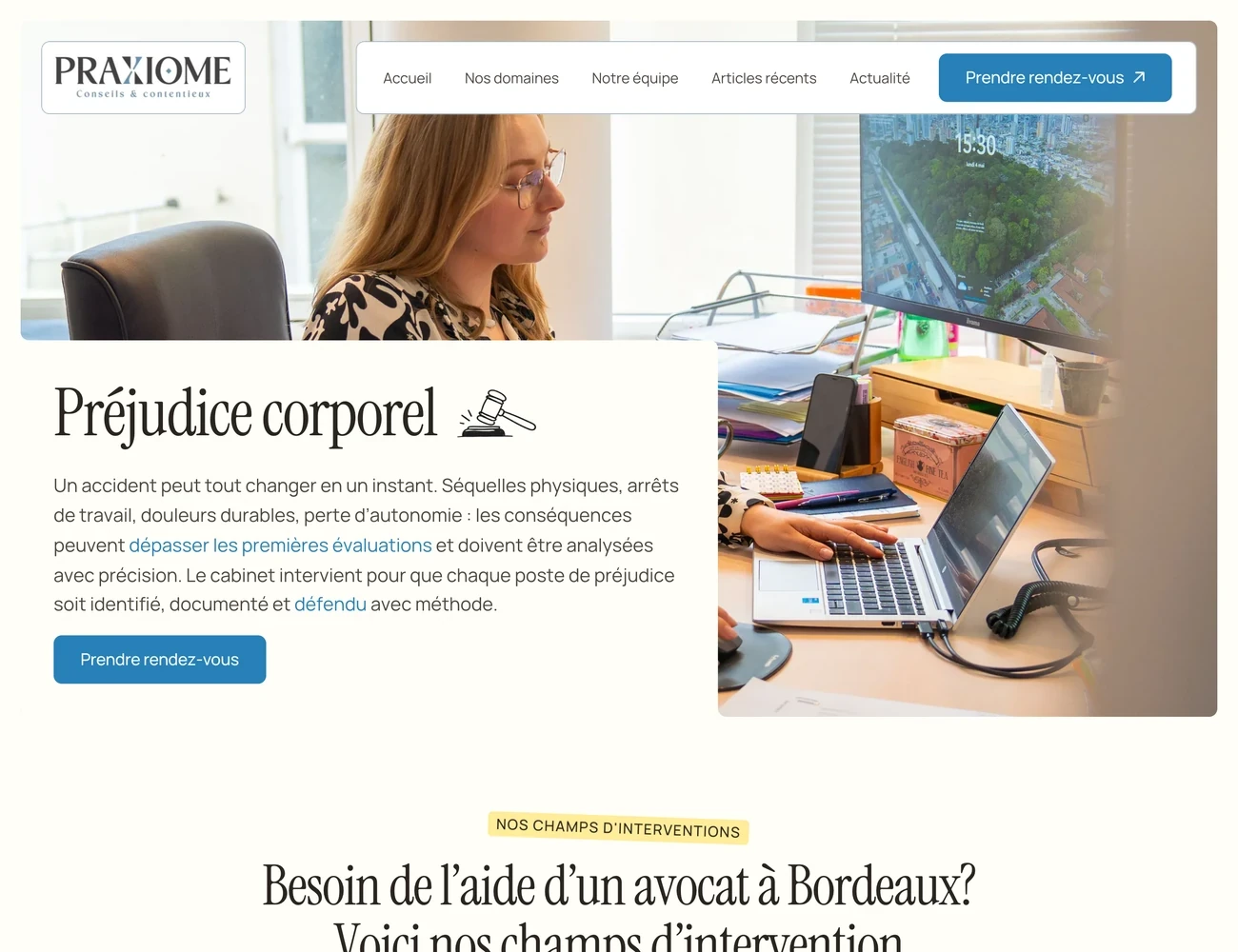 Page « Préjudice corporel » du site du cabinet Praxiome.