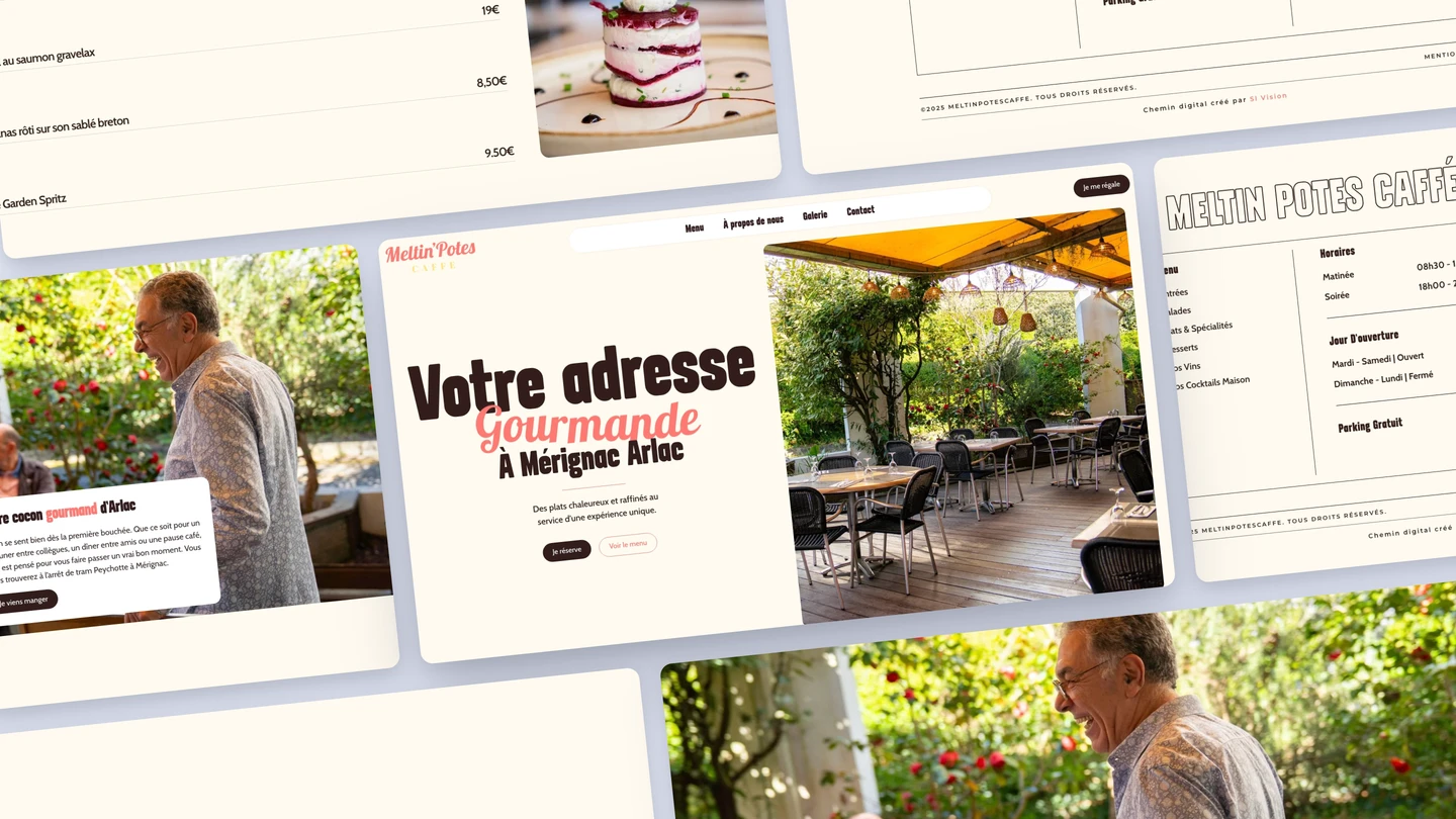 Site web du restaurant Meltin’Potes Caffé à Mérignac Arlac : menu, réservation et galerie, site vitrine créé par SL Vision