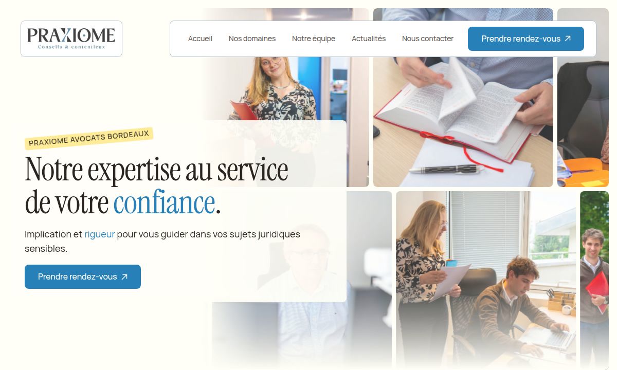 Site du cabinet Praxiome Avocats à Bordeaux, conçu par SL Vision