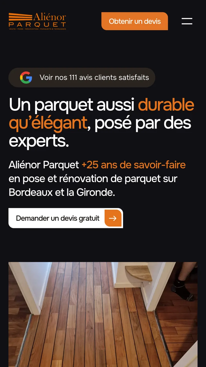 Site alienor-parquet.com sur téléphone