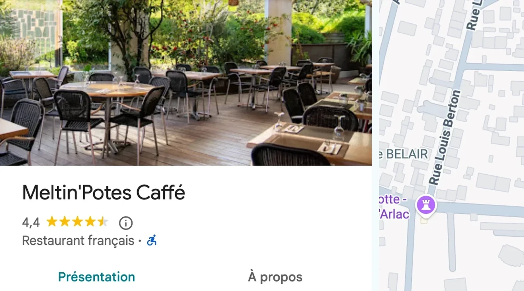 Fiche Google du café Meltin’Potes à Mérignac.