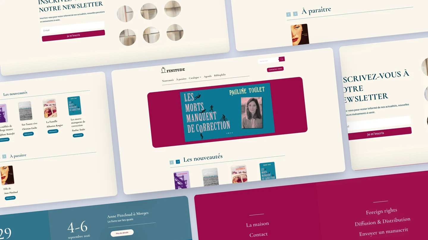 Site web des Éditions Finitude, maison d’édition à Bordeaux : catalogue, nouveautés et agenda, site créé par SL Vision