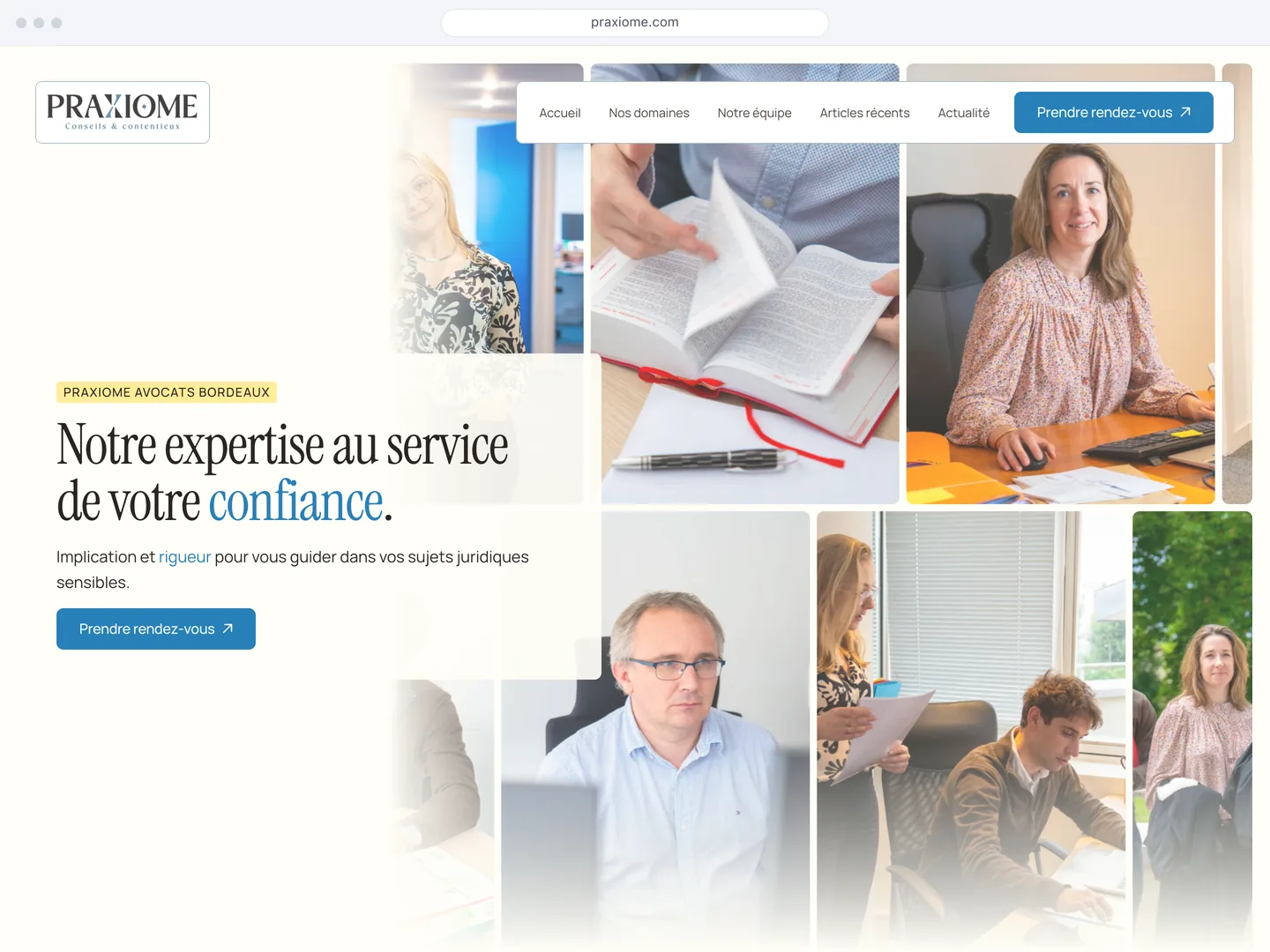 Page d’accueil du site Praxiome Avocats, cabinet d’avocats à Bordeaux