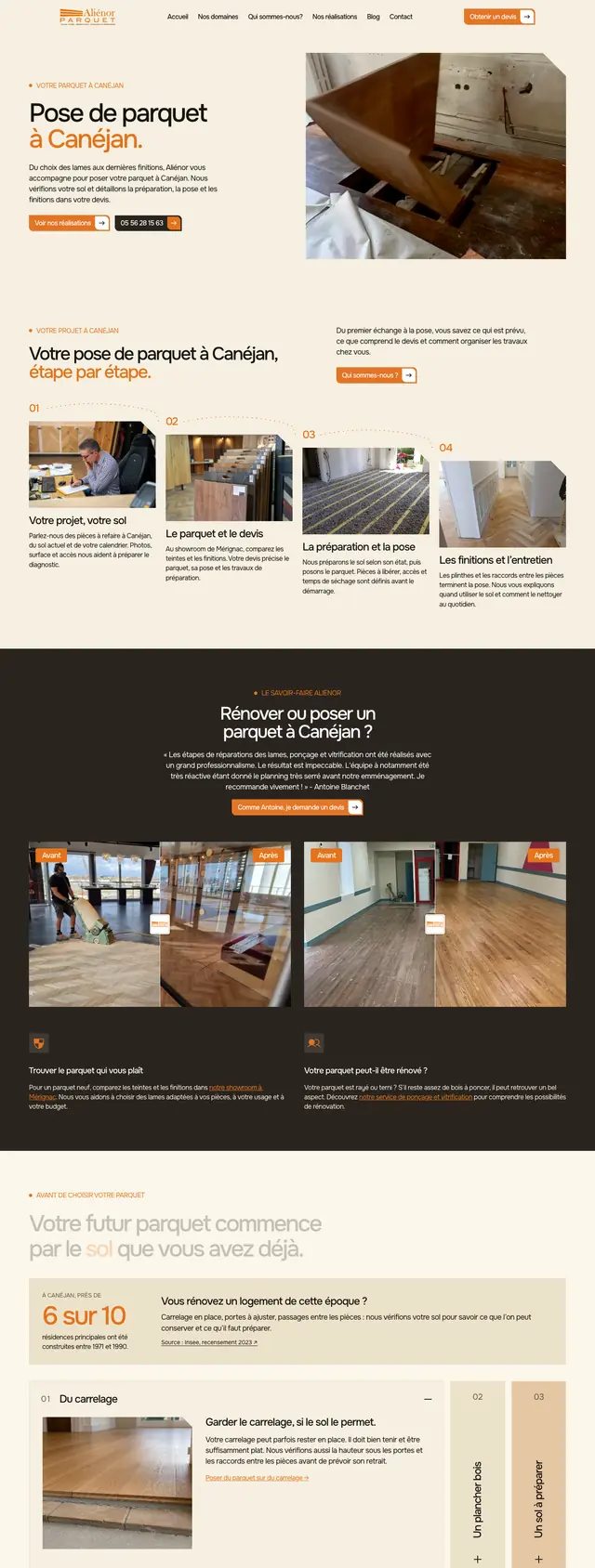 Page locale Pose de parquet à Canéjan du site Aliénor Parquet.