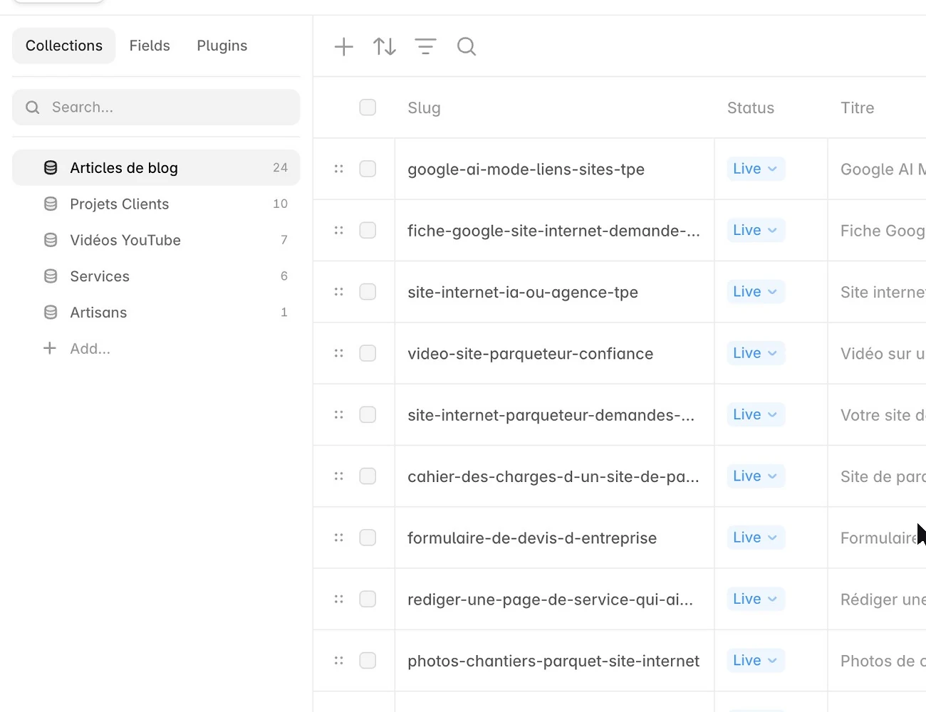 Création d’un article dans le CMS de Framer, sur le site de SL VISION.
